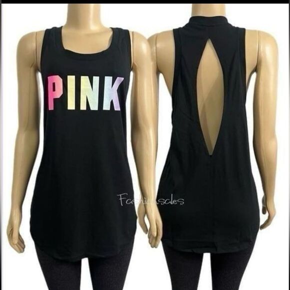 Victorias Secret Pink Set oversized Tank top XL & logo waist shorts black XXL - Picture 2 of 9